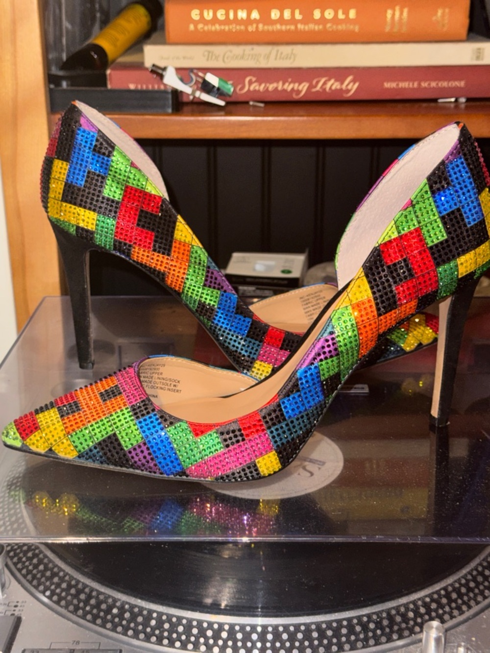 NEW Vintage Sequin heels Rainbow Multicolor Mosaic Pointed-Toe Size 10 Shoes - Picture 6 of 10